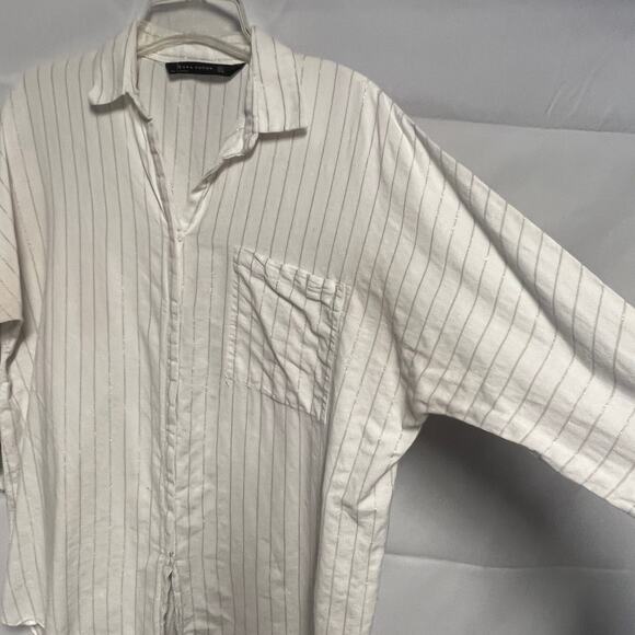 Zara Woman Striped Dolman Sleeve Metallic Shirt Size Medium - Picture 5 of 8